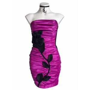 Vintage Jessica McClintock Strapless Satin Cocktail Prom Dress 80s 90s Fuchsia